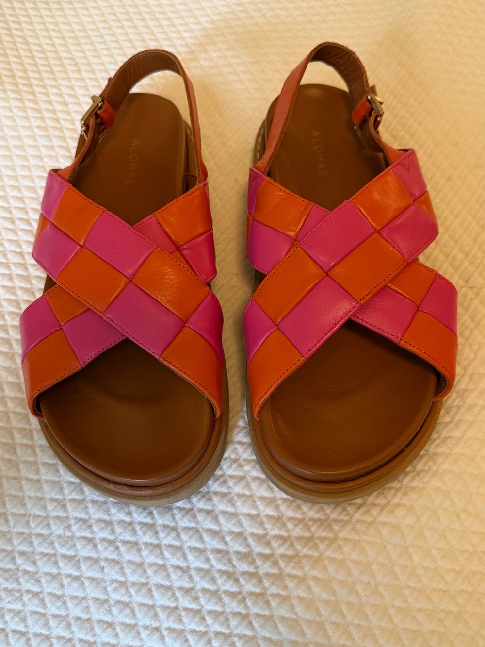 Alohas Scacchi Marshmallow Pink & Orange Leather Sandals Size 11 - Picture 3 of 5